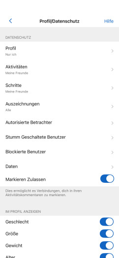 Garmin Connect: Hier kann man einstellen, wer Zugriff auf Trainingsdaten hat. (Bild: Garmin / Screenshot: Golem)
